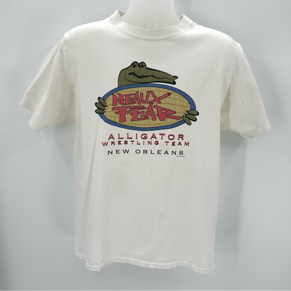 VTG 90s New Orleans Tshirt Adult L Neaux Fear Alligator Wrestling Team STAINS
